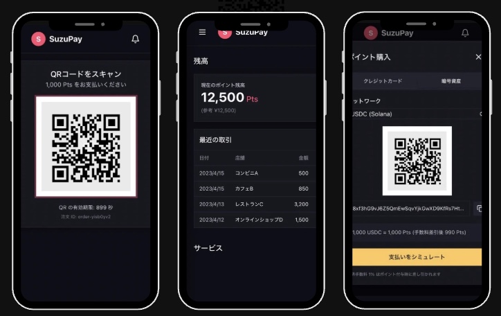 SuzuPay mobile app interface showing QR payment